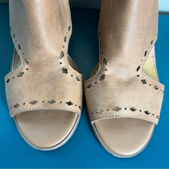 LUCKY BRAND LP-Kikah Open Toe Block Heels Tan Leather Zip Back Sandals US 7.5M - Picture 3 of 10